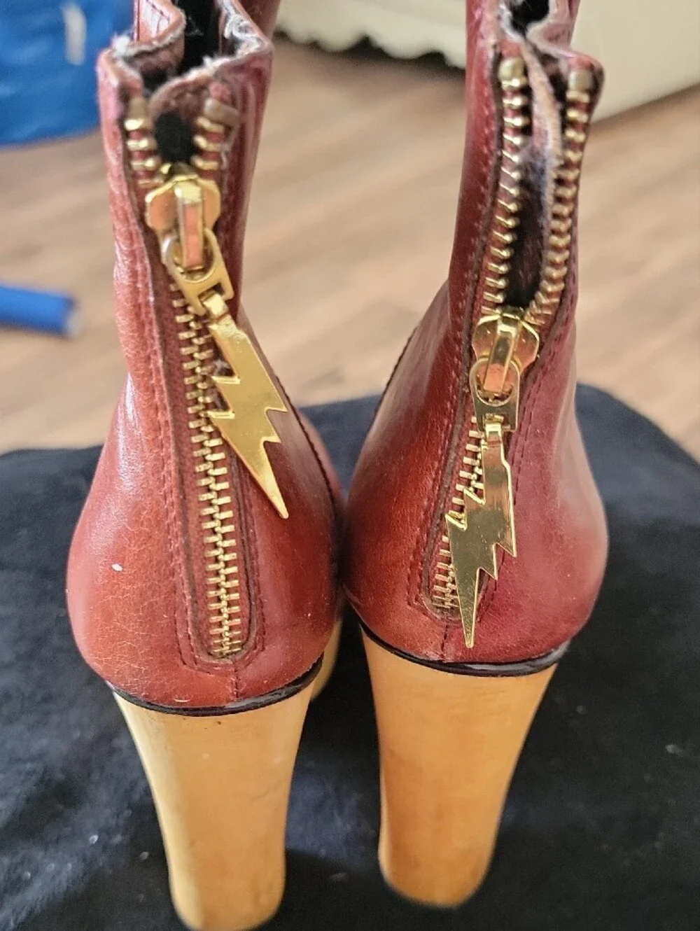 NWT Betsey Johnson Red Leather Platform Ankle Boots with Tan Platform